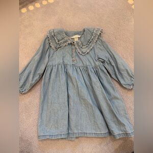 H&M Light Blue Denim-Style Girls Dress with Lace Trim